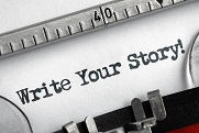 Write your story written on an old typewriter concept for unique, individual or personal life history message